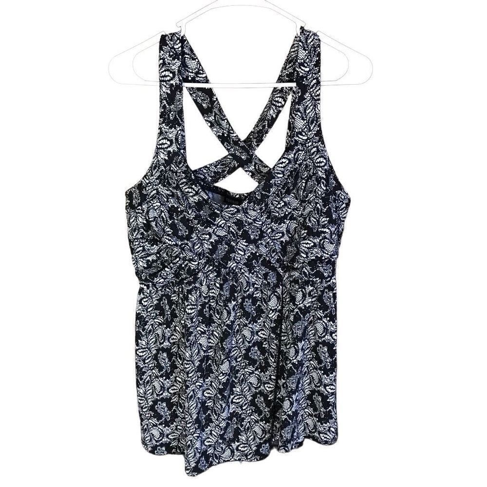 Torrid Size 2 = 2XL tank cami floral strappy shirt  black criss cross